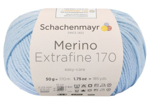 Schachenmayr Merino Extrafine 170 Merinowolle Hellblau 50g für Pullover, Schals und Babykleidung