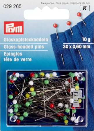 Bunte Glaskopfnadeln 0,60 x 30 mm in Kunststoffdose für Näharbeiten und Patchwork